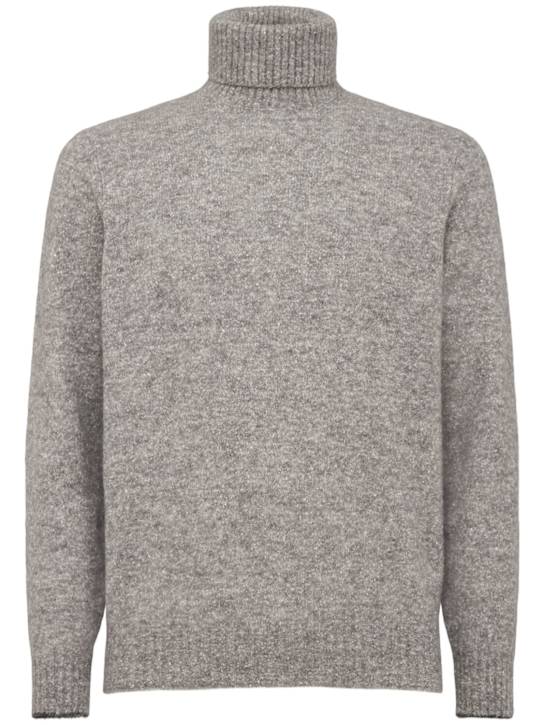 Brunello Cucinelli: 羊驼毛混纺针织高领毛衣 - 灰色 - men_0 | Luisa Via Roma