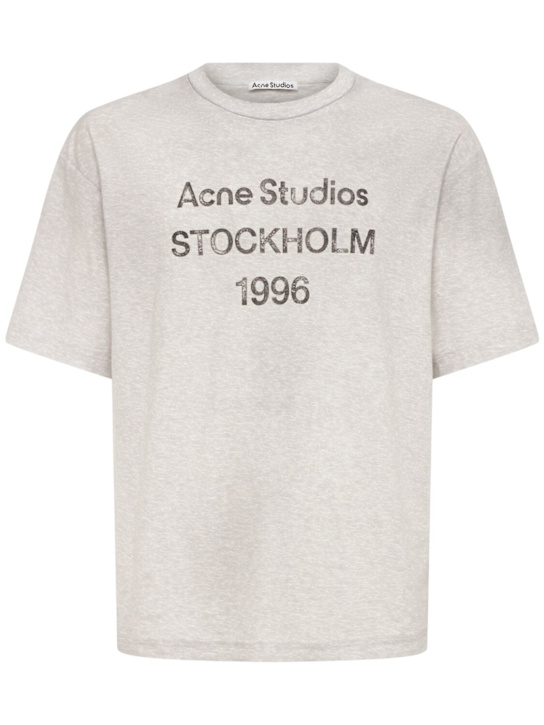 Acne Studios: T-Shirt aus Baumwolljersey mit Druck „Exford 1996“ - Graumeliert - men_0 | Luisa Via Roma