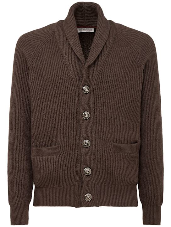 Brunello Cucinelli: Cotton cardigan - Dark Brown - men_0 | Luisa Via Roma