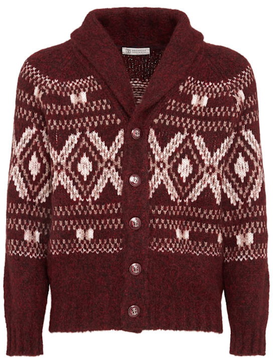 Brunello Cucinelli: Alpaca blend jacquard cardigan - Amaranto - men_0 | Luisa Via Roma
