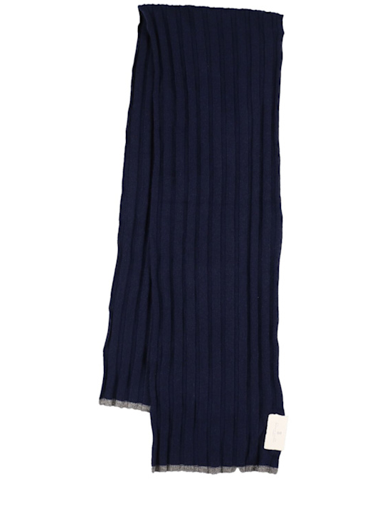 Brunello Cucinelli: Fine rib knit cashmere scarf - Dark Blue - men_0 | Luisa Via Roma