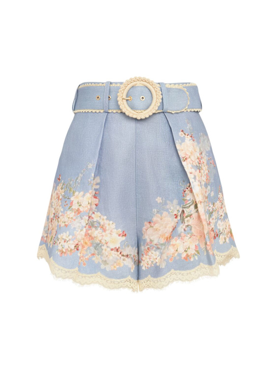 Zimmermann: Cascadian linen tuck shorts - Blue/Multi - women_0 | Luisa Via Roma