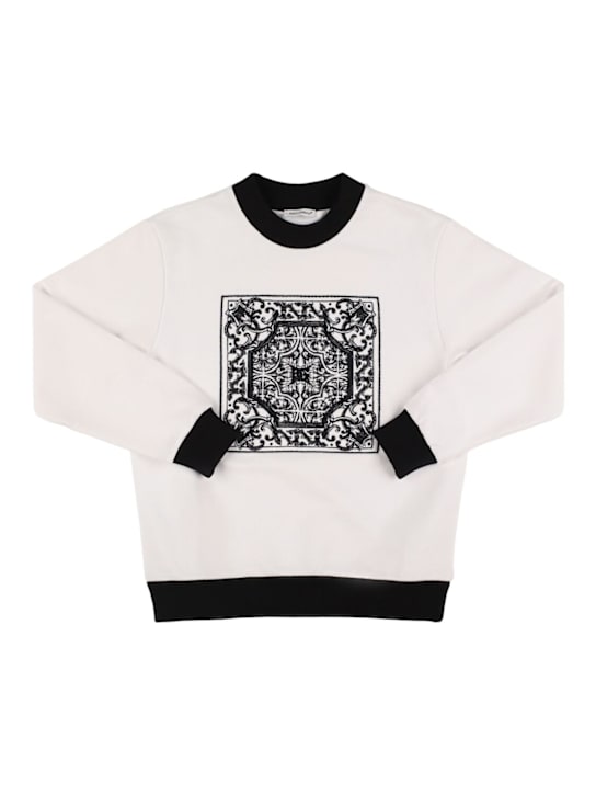Dolce&Gabbana: Cotton sweatshirt - White/Black - kids-boys_0 | Luisa Via Roma