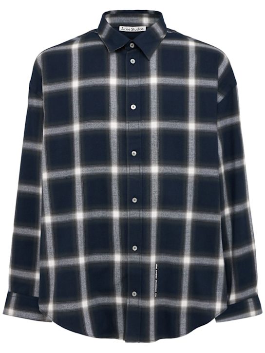 Acne Studios: Long sleeve cotton shirt - Navy/Multi - men_0 | Luisa Via Roma