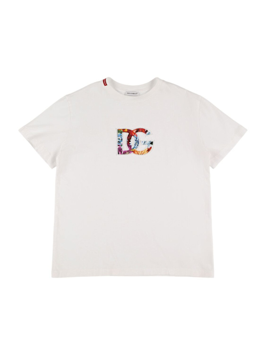 Dolce&Gabbana: Embroidered cotton jersey t-shirt - ホワイト - kids-girls_0 | Luisa Via Roma