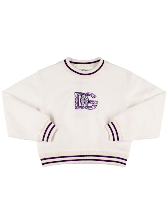 Dolce&Gabbana: Sudadera de algodón con logo - Blanco - kids-girls_0 | Luisa Via Roma