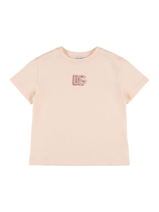 Dolce&Gabbana: Embellished cotton jersey t-shirt - ピンク - kids-girls_0 | Luisa Via Roma