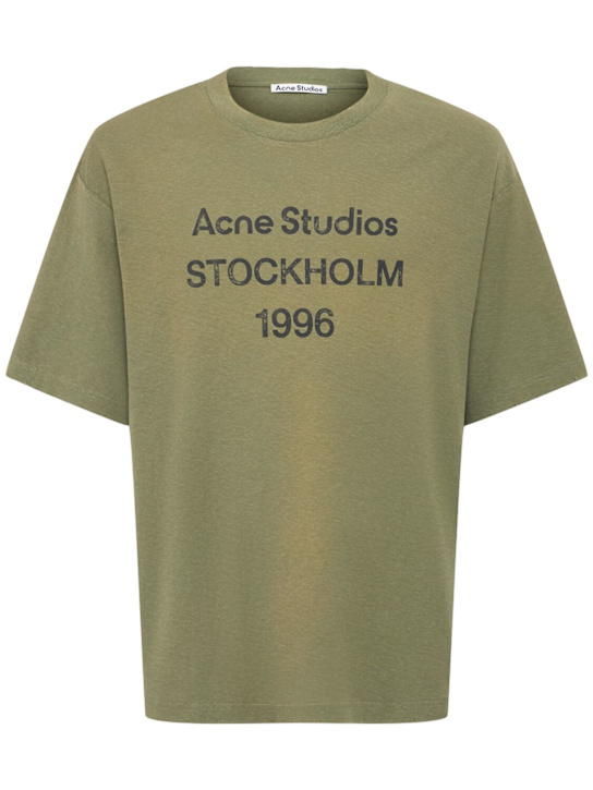 Acne Studios: Exford 1996 s/s cotton jersey t-shirt - Olive Green - men_0 | Luisa Via Roma