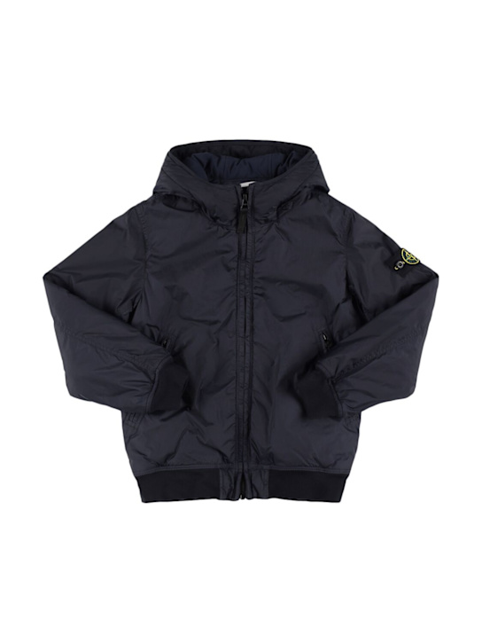 Stone Island Junior: Hooded nylon bomber jacket - ネイビー - kids-girls_0 | Luisa Via Roma