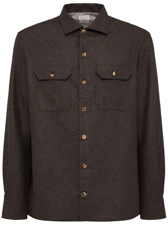 Brunello Cucinelli: Wool flannel overshirt - men_0 | Luisa Via Roma