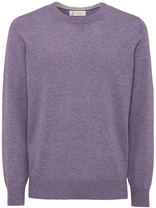 Brunello Cucinelli: Cashmere knit crewneck sweater - Iris - men_0 | Luisa Via Roma
