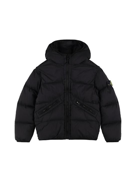 Stone Island Junior: Hooded nylon down jacket - ブラック - kids-boys_0 | Luisa Via Roma