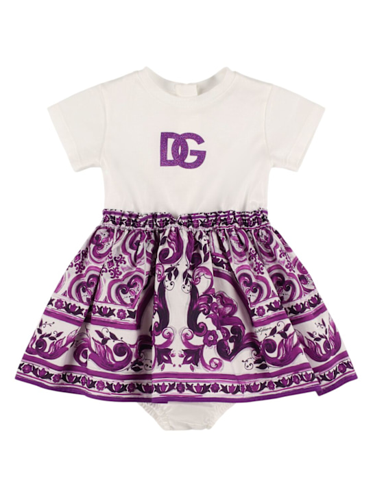 Dolce&Gabbana: Printed cotton poplin dress - ホワイト/パープル - kids-girls_0 | Luisa Via Roma