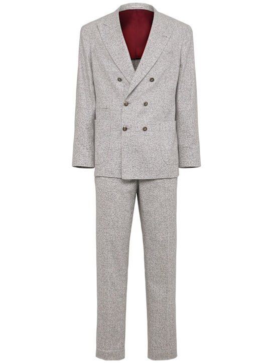 Brunello Cucinelli: Double breast silk blend suit - Grigio Chiaro - men_0 | Luisa Via Roma