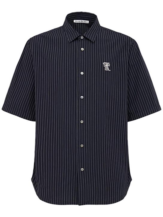 Acne Studios: Short sleeve cotton logo shirt - Navy/White - men_0 | Luisa Via Roma
