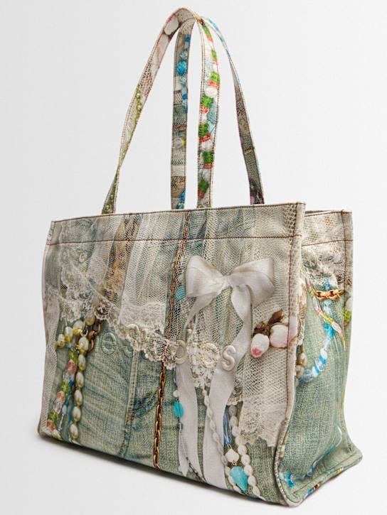 Acne Studios: Printed tote bag - White/Green - men_1 | Luisa Via Roma