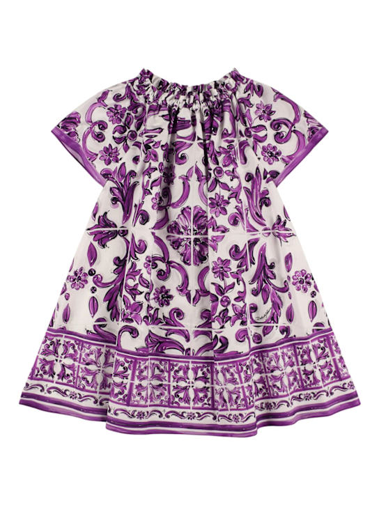 Dolce&Gabbana: Vestido de algodón estampado - Blanco/Fucsia - kids-girls_0 | Luisa Via Roma
