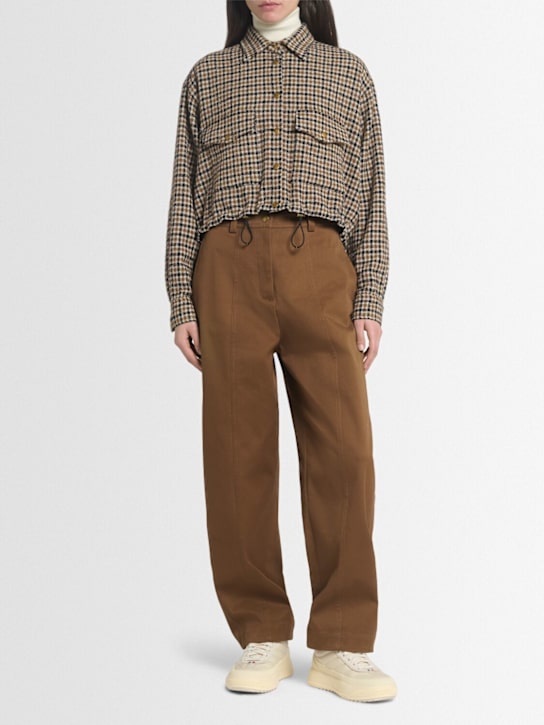 Moncler: Wool blend check shirt - Brown/Black - women_1 | Luisa Via Roma