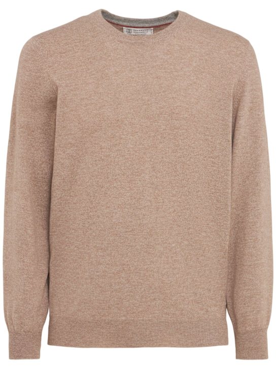 Brunello Cucinelli: Cashmere knit crewneck sweater - Nocciola - men_0 | Luisa Via Roma