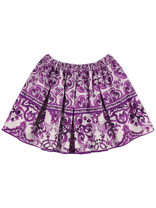 Dolce&Gabbana: Falda de algodón estampado - Blanco/Fucsia - kids-girls_0 | Luisa Via Roma