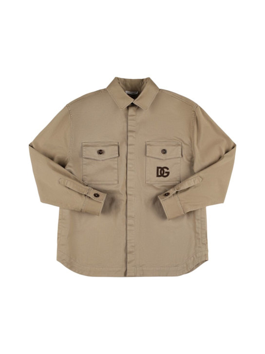 Dolce&Gabbana: Cotton blend gabardine overshirt - Beige - kids-boys_0 | Luisa Via Roma