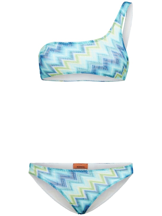 Missoni: Printed degradé one shoulder bikini set - Blue/Green - women_0 | Luisa Via Roma