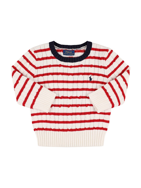 Polo Ralph Lauren: Suéter de punto grueso de algodón - Blanco/Rojo - kids-girls_0 | Luisa Via Roma