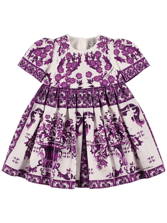 Dolce&Gabbana: Printed cotton poplin dress - ホワイト/パープル - kids-girls_0 | Luisa Via Roma