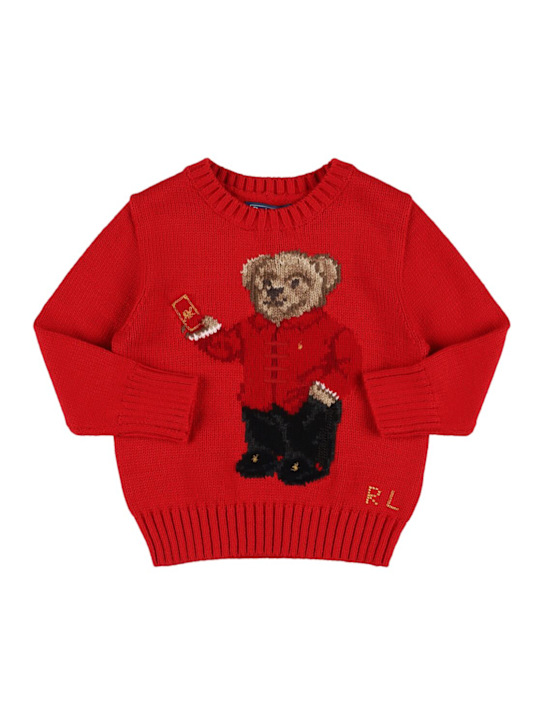 Polo Ralph Lauren: Maglia in cotone Bear - Rosso - kids-boys_0 | Luisa Via Roma