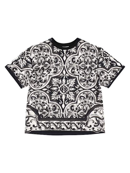 Dolce&Gabbana: Camiseta de jersey de algodón estampada - Blanco/Negro - kids-boys_0 | Luisa Via Roma