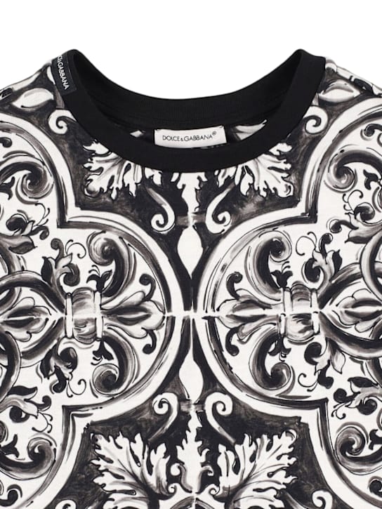 Dolce&Gabbana: Camiseta de jersey de algodón estampada - Blanco/Negro - kids-boys_1 | Luisa Via Roma
