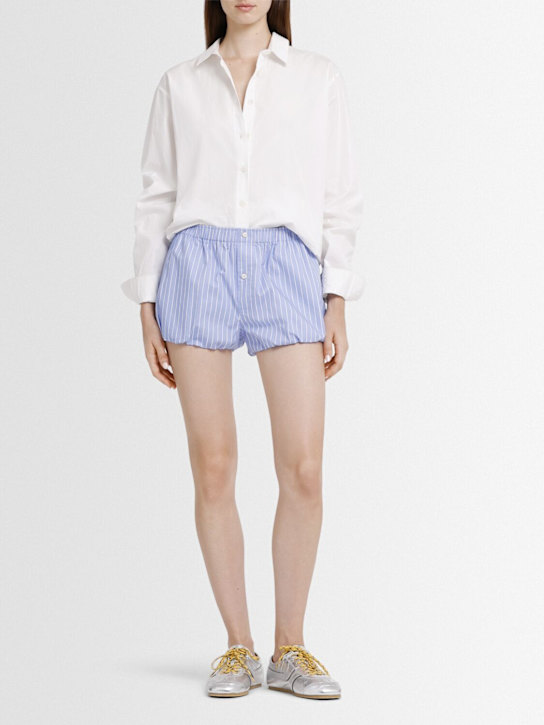 Acne Studios: Pebby pinstriped cotton boxer shorts - White/Blue - women_1 | Luisa Via Roma