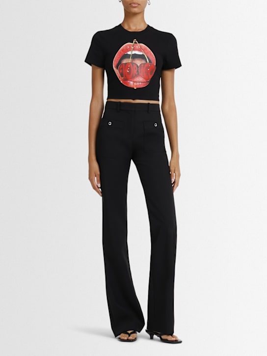 Fiorucci: Mouth print cropped cotton blend t-shirt - Black - women_1 | Luisa Via Roma