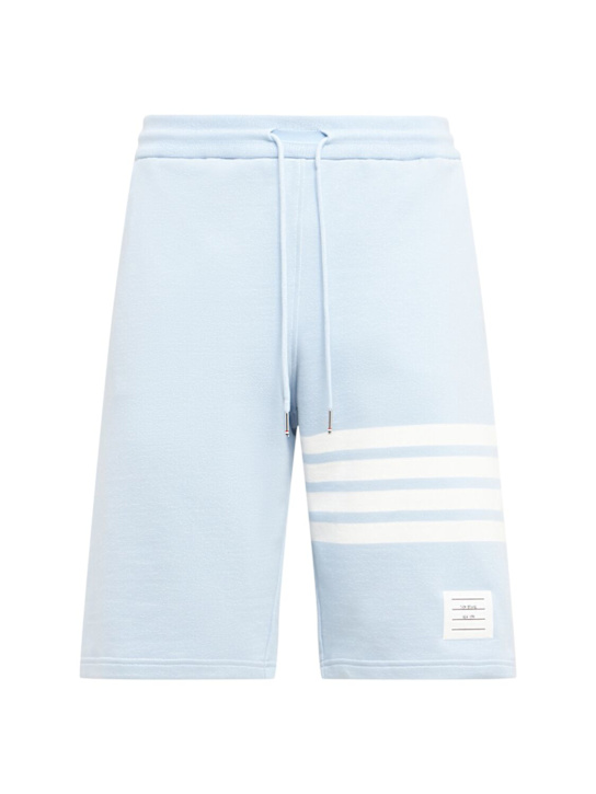 Thom Browne: Shorts 4-Bar in jersey di cotone - Celeste - men_0 | Luisa Via Roma