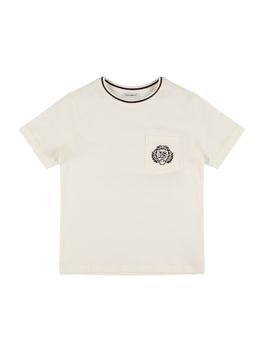 Dolce&Gabbana: Camiseta de jersey de algodón bordada - Blanco - kids-boys_0 | Luisa Via Roma