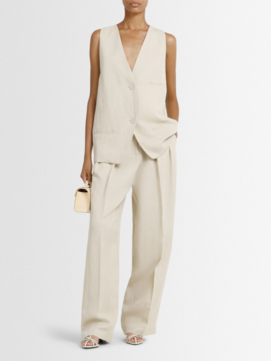 The Frankie Shop: Daytona pleated linen blend pants - Beige - women_1 | Luisa Via Roma