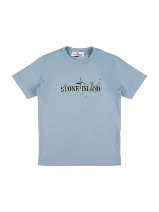 Stone Island Junior: Camiseta de jersey de algodón estampada - Azul Claro - kids-boys_0 | Luisa Via Roma