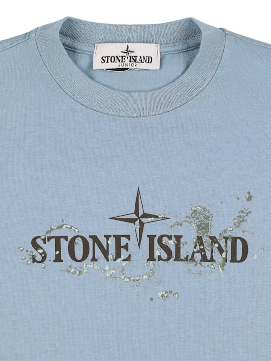 Stone Island Junior: Camiseta de jersey de algodón estampada - Azul Claro - kids-boys_1 | Luisa Via Roma