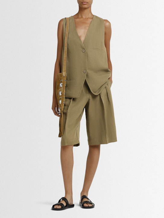 The Frankie Shop: Bilbao pleated Bermuda shorts - Khaki - women_1 | Luisa Via Roma
