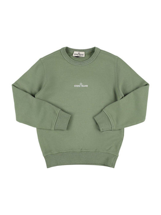 Stone Island Junior: Organic cotton sweatshirt - セージ - kids-girls_0 | Luisa Via Roma
