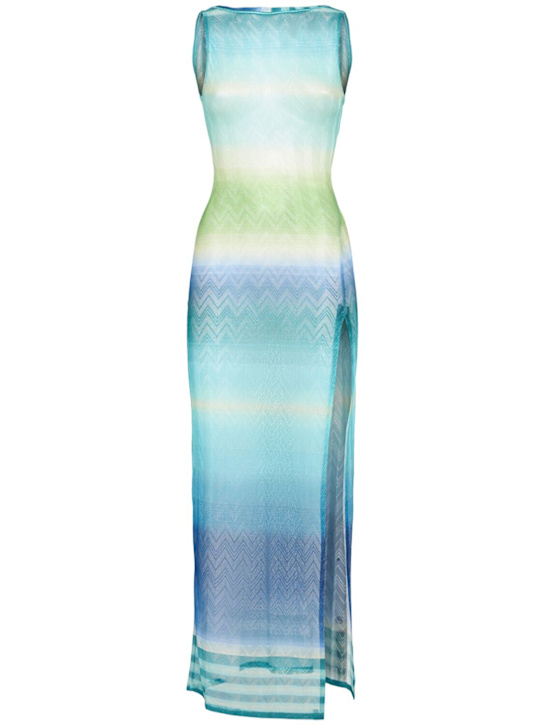 Missoni: Printed degradé cover up long dress - Blue/Green - women_0 | Luisa Via Roma