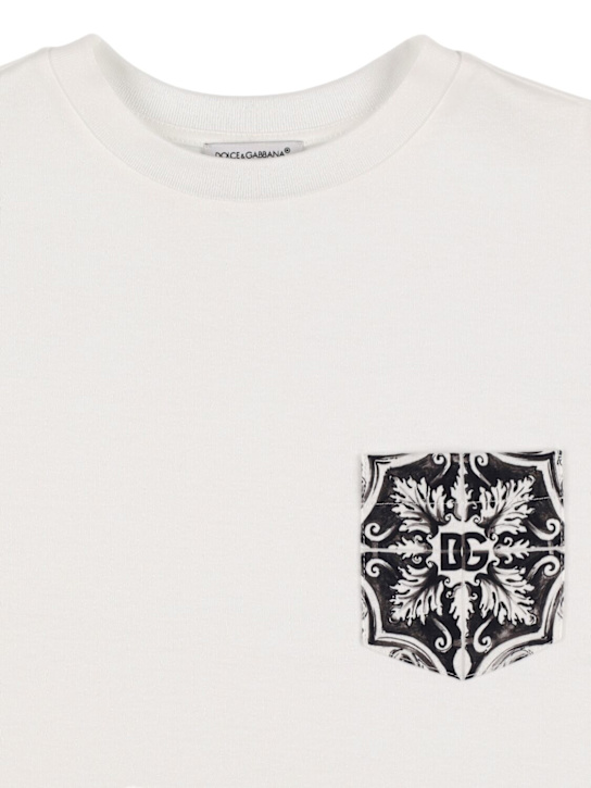 Dolce&Gabbana: Camiseta de jersey de algodón estampada - Blanco/Negro - kids-boys_1 | Luisa Via Roma