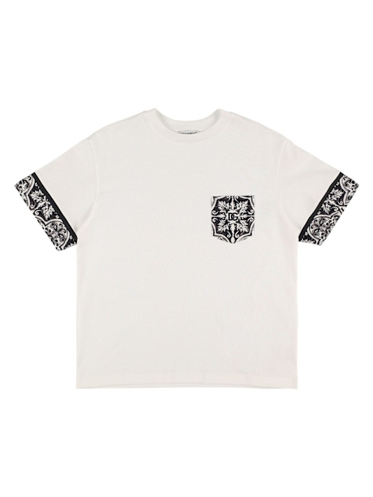 Dolce&Gabbana: Camiseta de jersey de algodón estampada - Blanco/Negro - kids-boys_0 | Luisa Via Roma