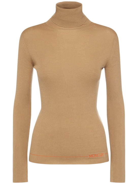 Moncler: Logo wool polo turtleneck t-shirt - women_0 | Luisa Via Roma