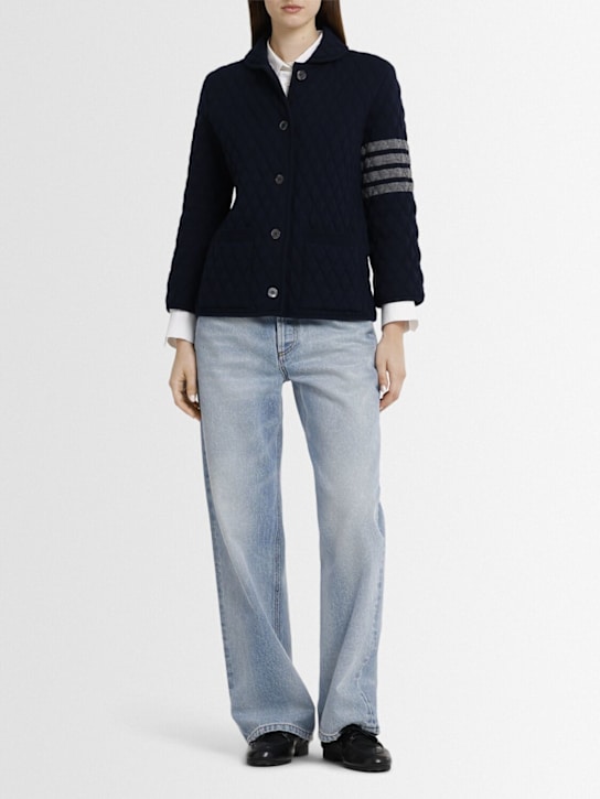 Thom Browne: 4-bar wool blend polo collar jacket - women_1 | Luisa Via Roma