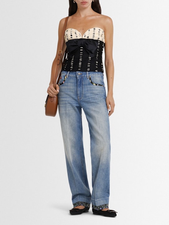 Valentino: Printed strapless silk chiffon top - Black/White - women_1 | Luisa Via Roma