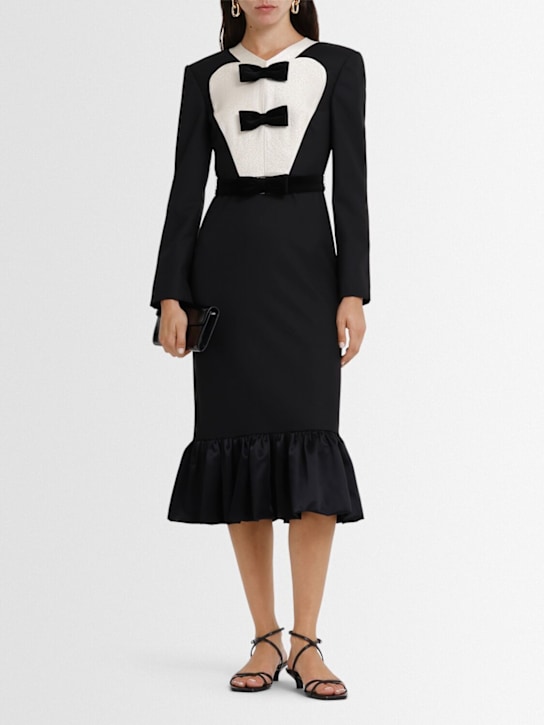 Valentino: Virgin wool midi dress with bows - Black/White - women_1 | Luisa Via Roma