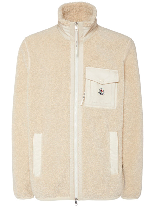Moncler: Teddy tech zip-up jacket with pocket - men_0 | Luisa Via Roma