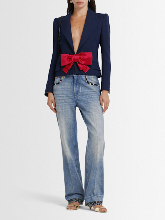 Valentino: Single breasted viscose blazer with bow - Blue - women_1 | Luisa Via Roma