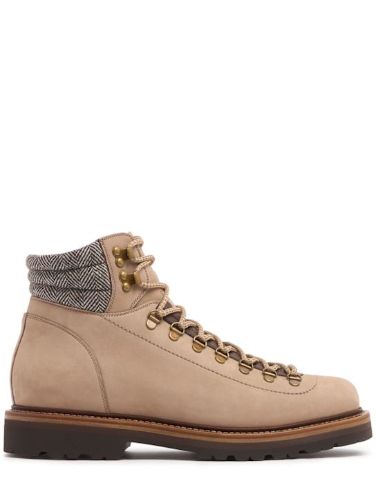 Brunello Cucinelli: Lace-up leather ankle boots - Beige - men_0 | Luisa Via Roma